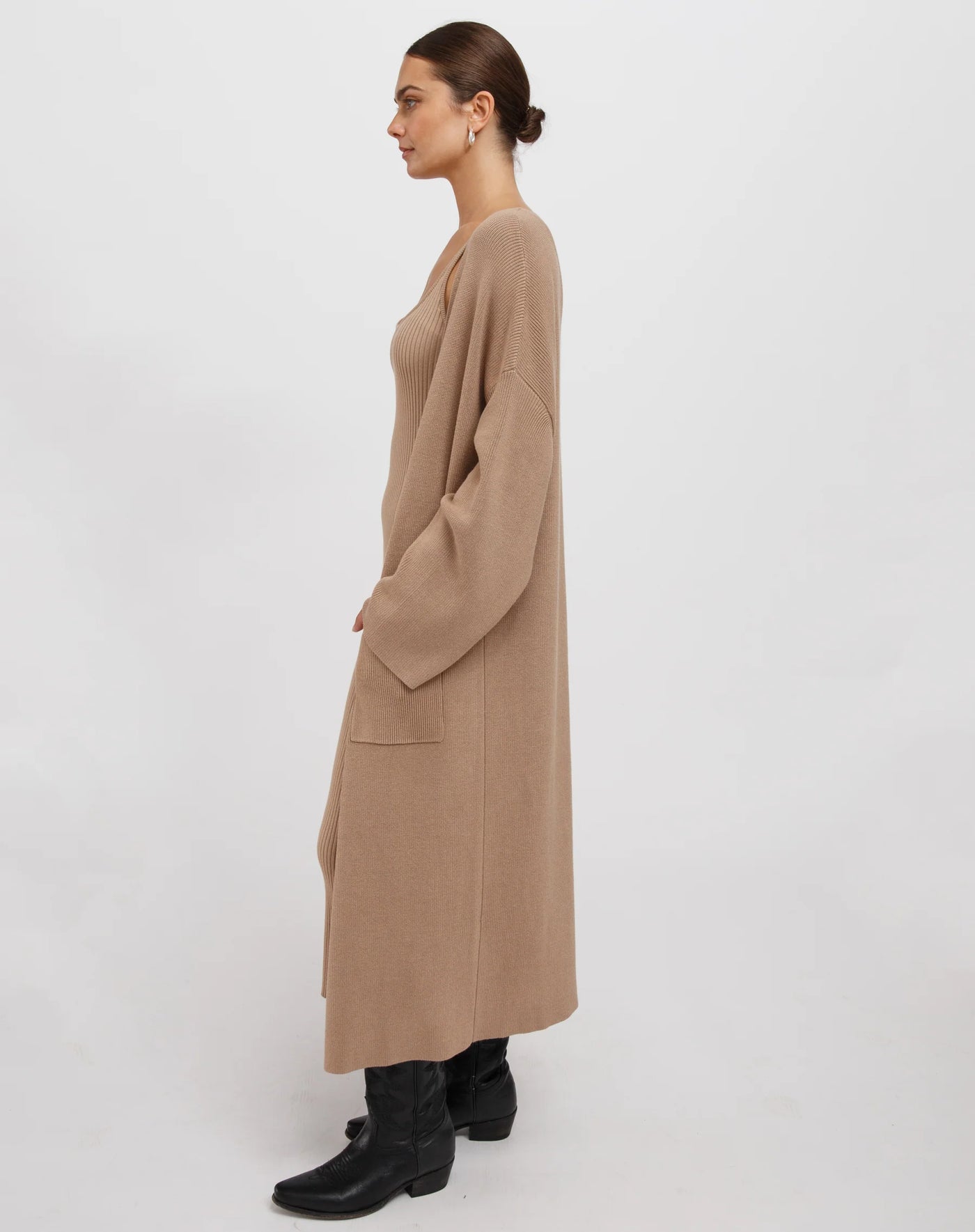 Matilda Oversized Longline Knit Cardigan - Fawn