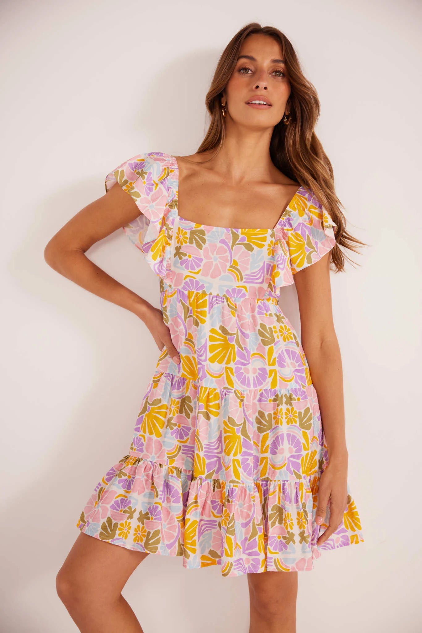 Soleil Tiered Mini Dress - Retro Floral
