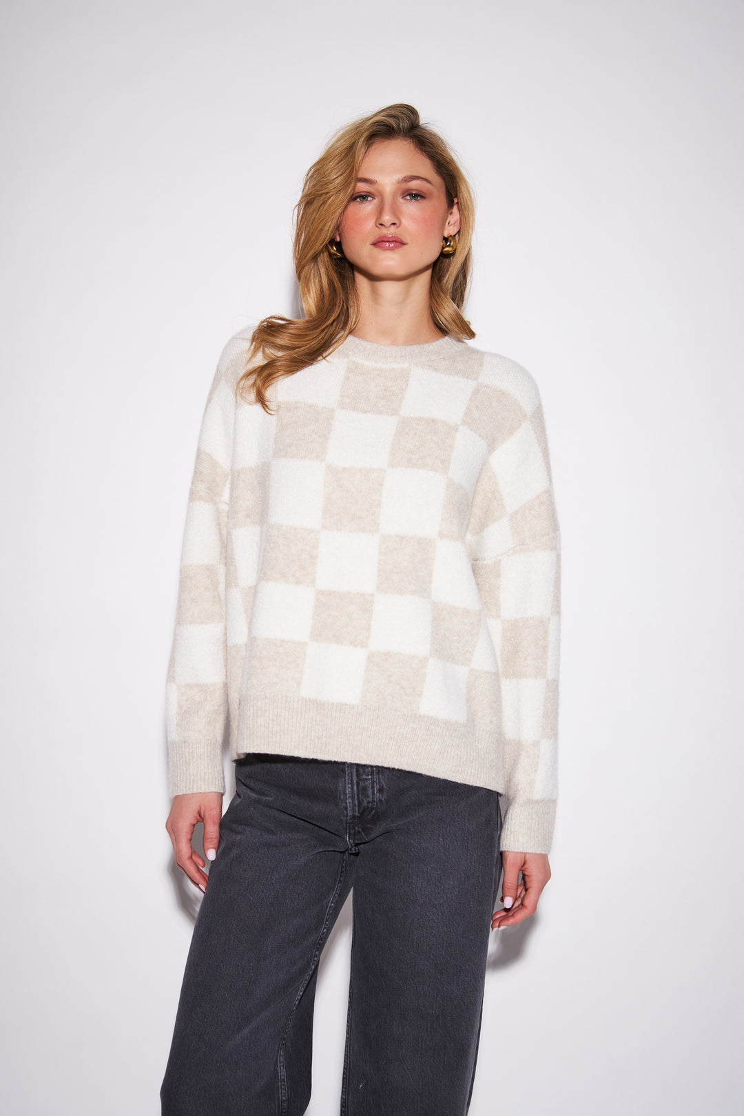Checkered Long Sleeve Sweater - Mellow Check