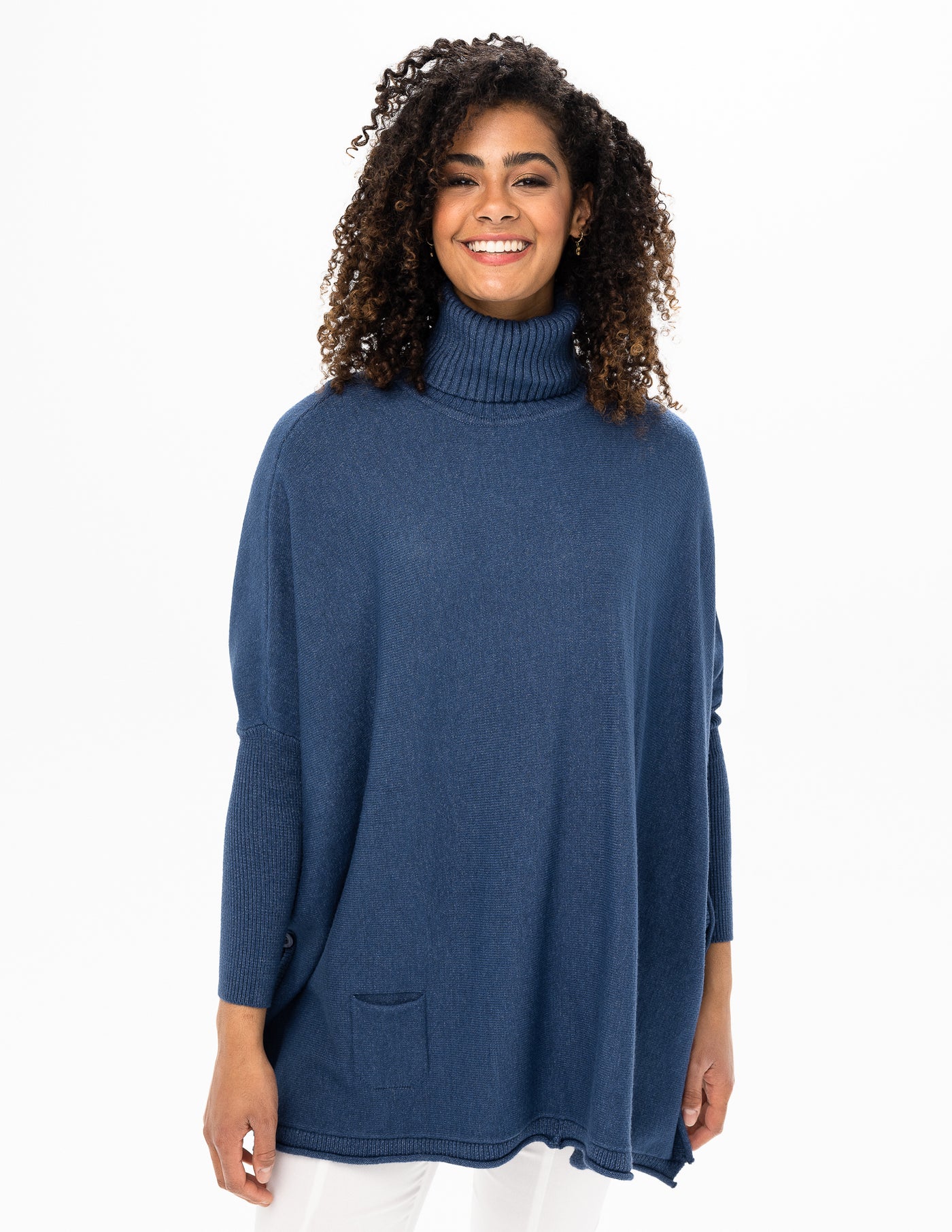Knit Turtleneck Sweater/Tunic - Indigo Heather