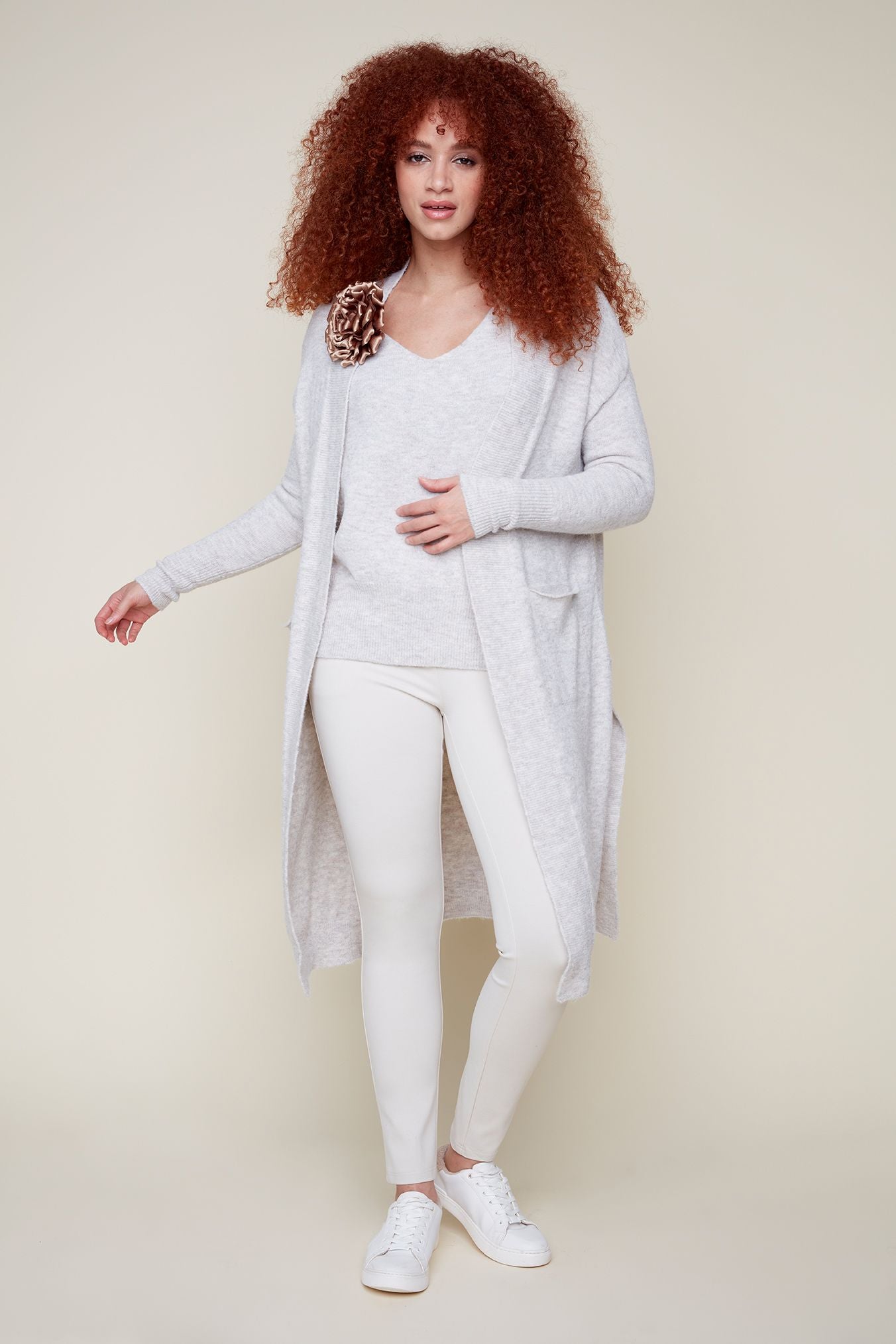 Long Open Cardigan - Heather Bone