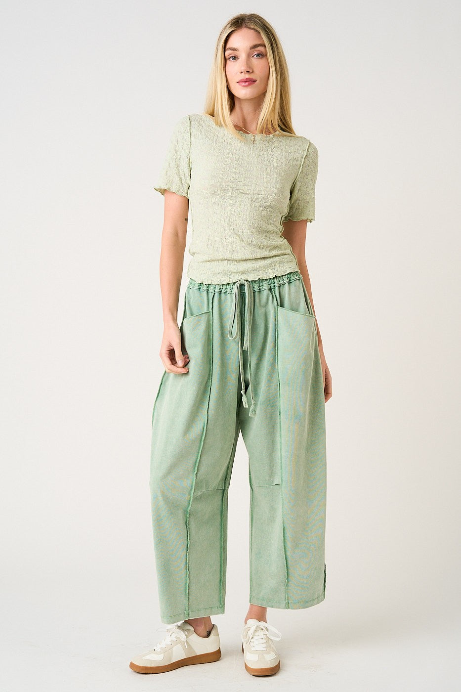 RESTOCKED!! Mineral Wash Seam Detail Pull On Barrel Pants