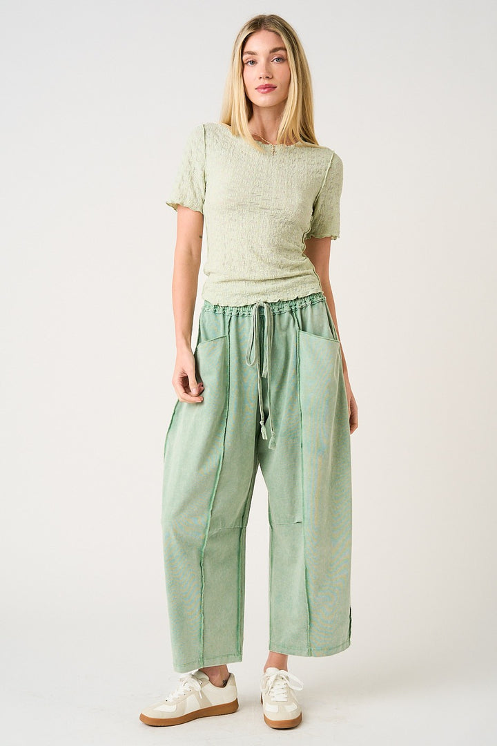 RESTOCKED!! Mineral Wash Seam Detail Pull On Barrel Pants