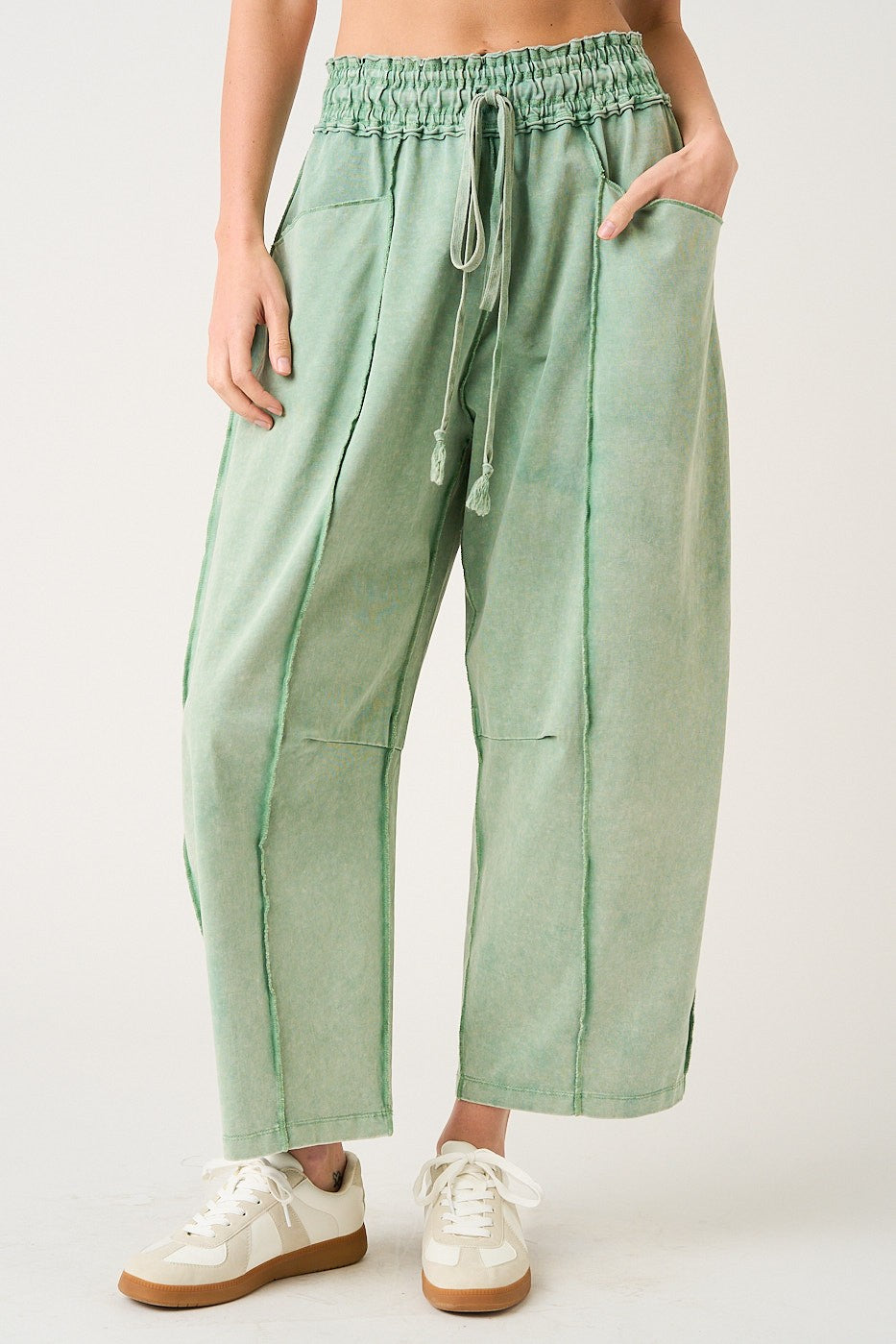 RESTOCKED!! Mineral Wash Seam Detail Pull On Barrel Pants