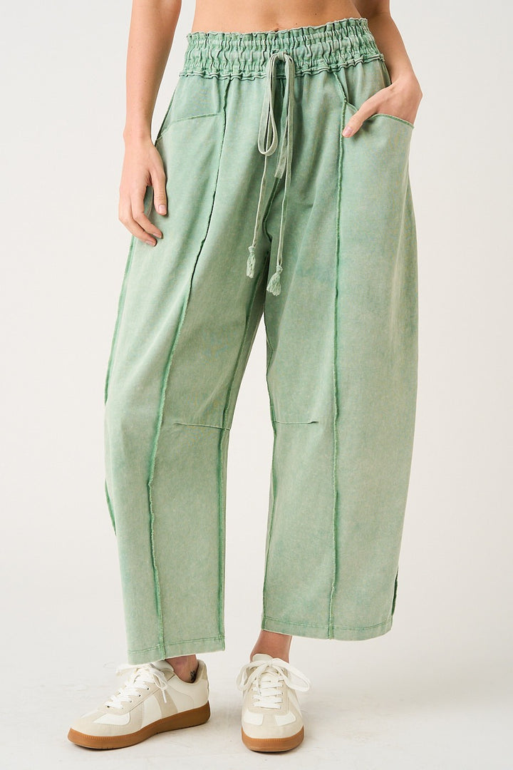 RESTOCKED!! Mineral Wash Seam Detail Pull On Barrel Pants