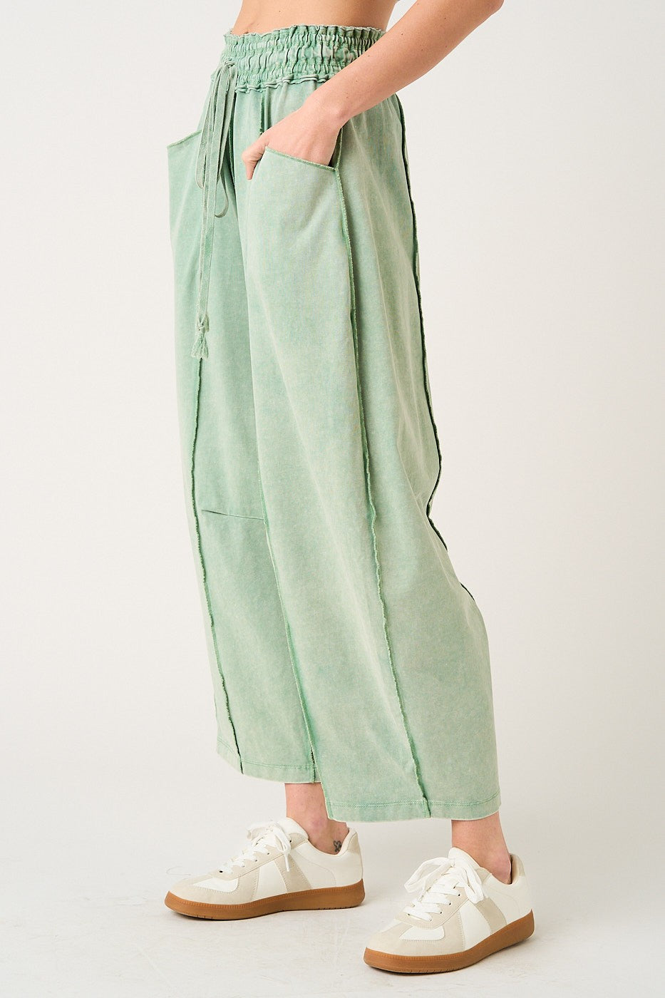 RESTOCKED!! Mineral Wash Seam Detail Pull On Barrel Pants