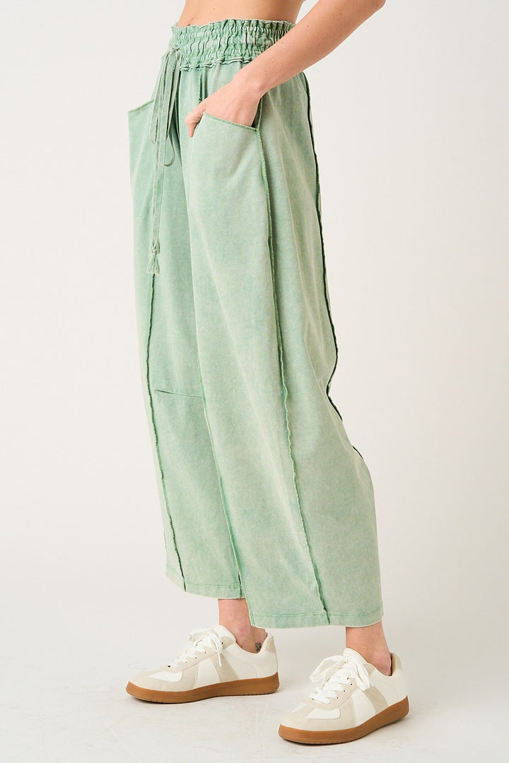 RESTOCKED!! Mineral Wash Seam Detail Pull On Barrel Pants
