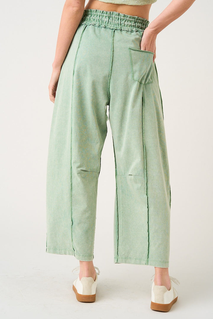 RESTOCKED!! Mineral Wash Seam Detail Pull On Barrel Pants
