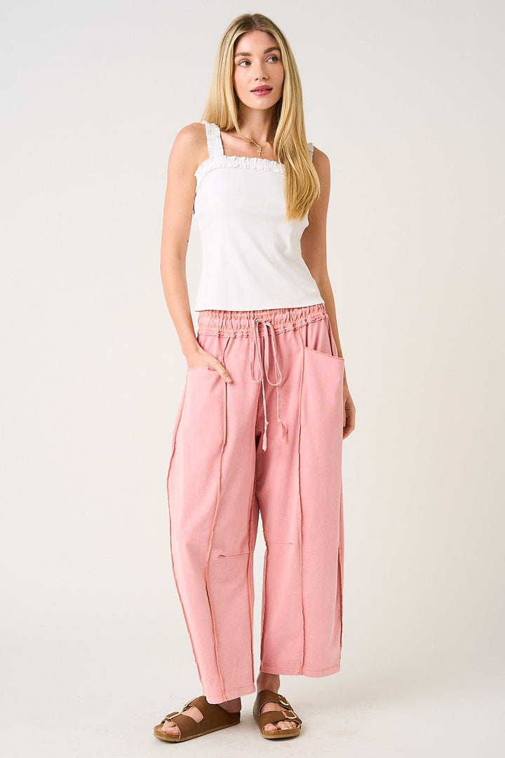 RESTOCKED!! Mineral Wash Seam Detail Pull On Barrel Pants