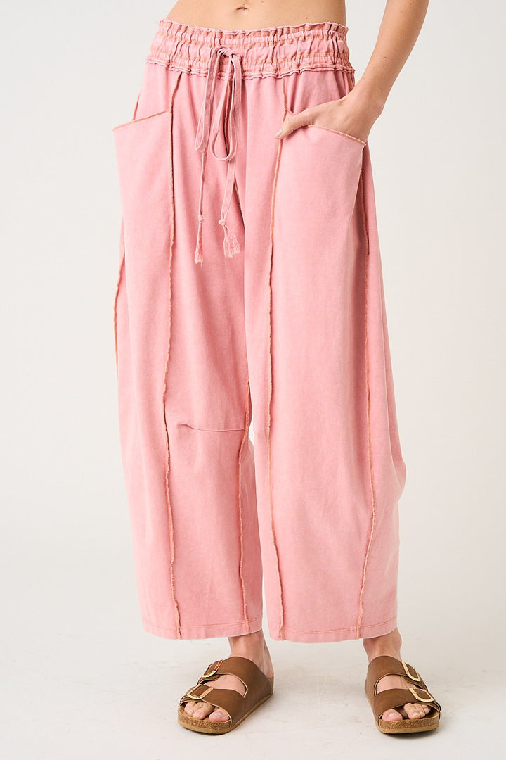 RESTOCKED!! Mineral Wash Seam Detail Pull On Barrel Pants