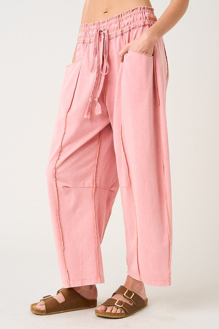 RESTOCKED!! Mineral Wash Seam Detail Pull On Barrel Pants