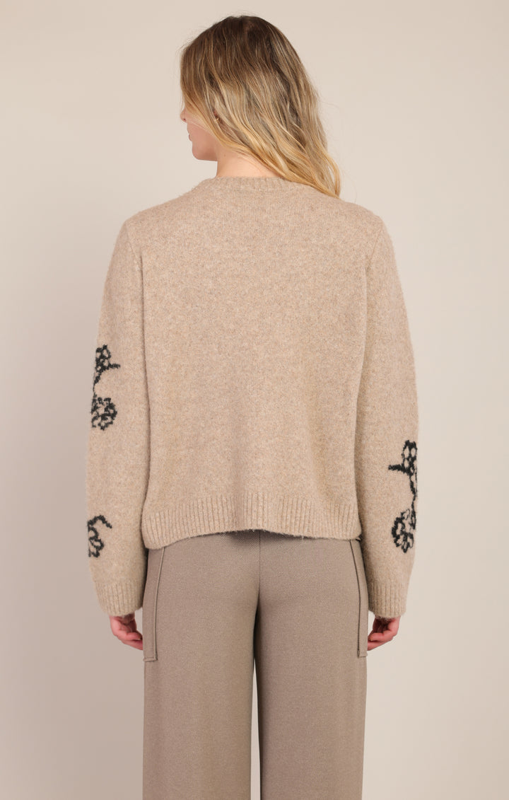 Flower Crew Neck Sweater - Taupe