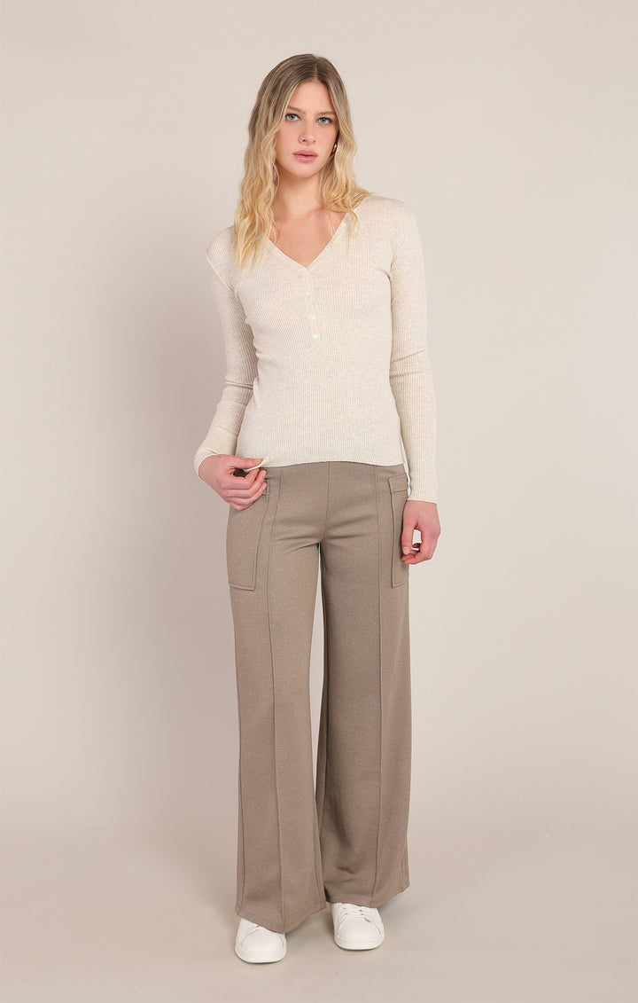 Ribbed Henley - Cream Heather