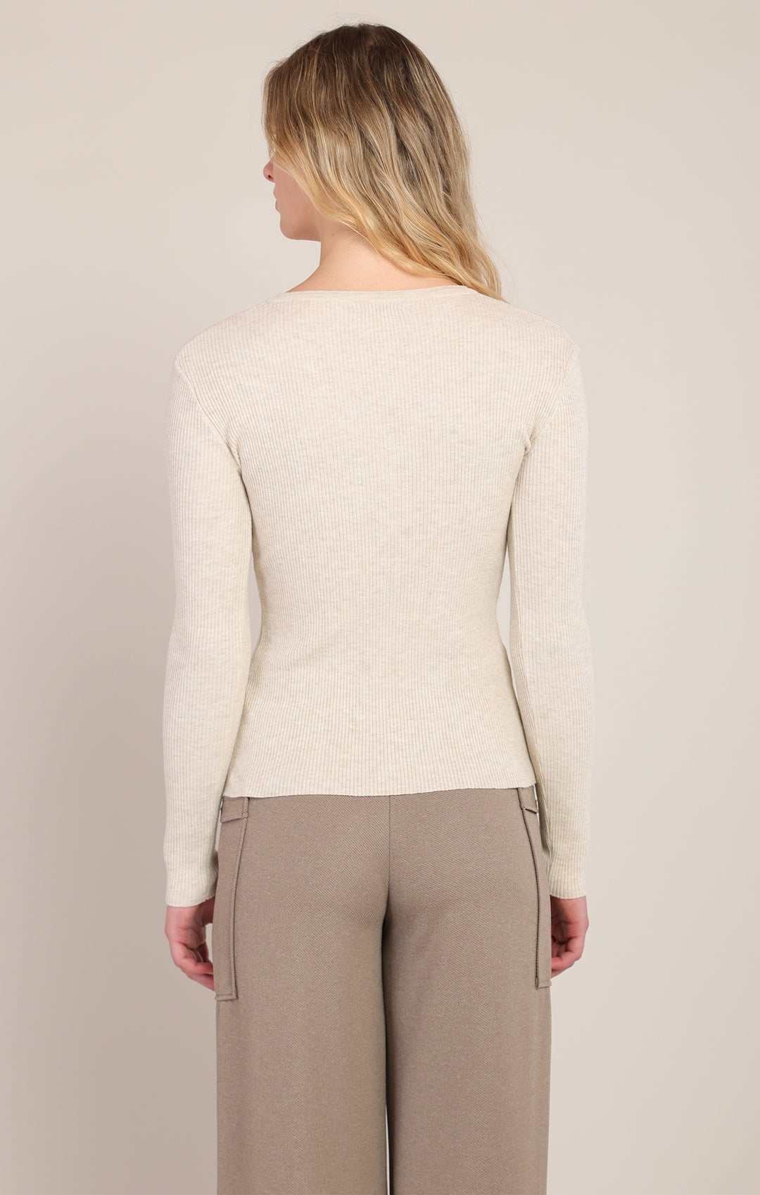 Ribbed Henley - Cream Heather
