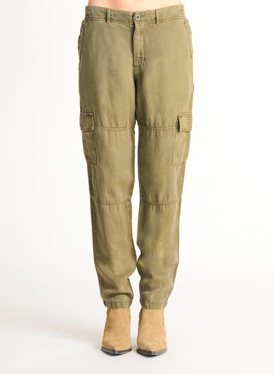 Tencel Straight Leg Cargo Pants (Dusty Olive Wash)