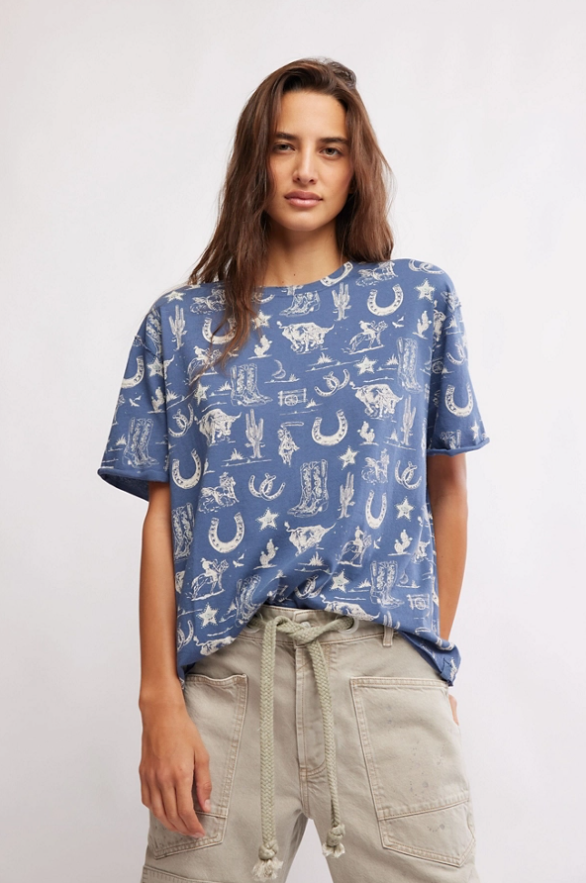 Painted Western Tee - Navy Combo