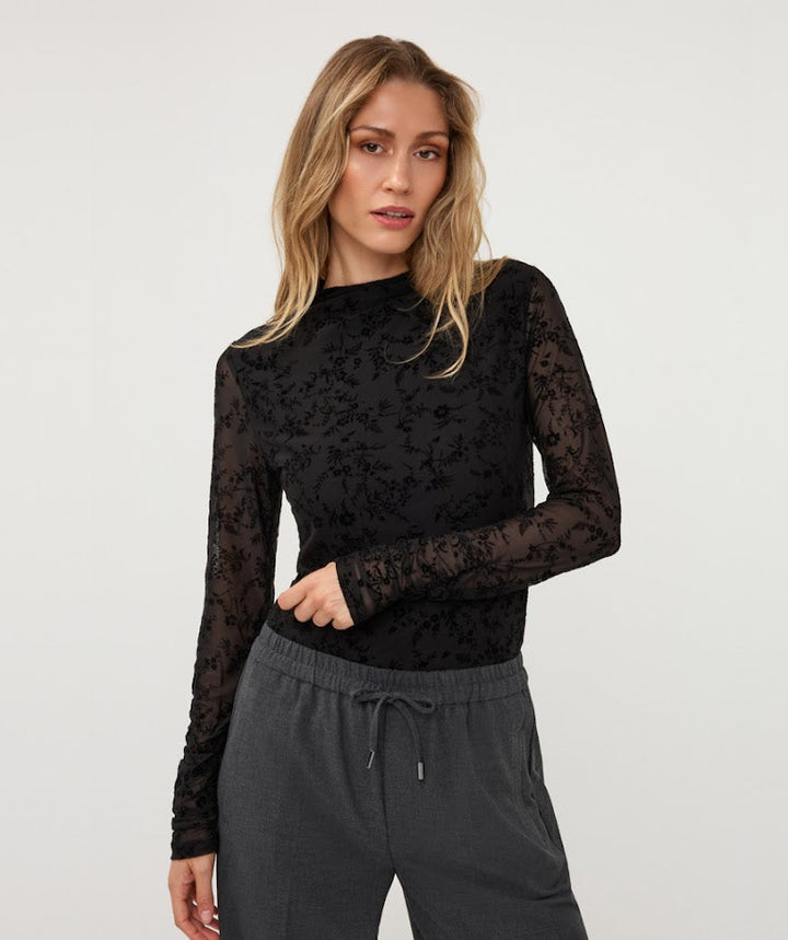 Mesh Flock Top - Black