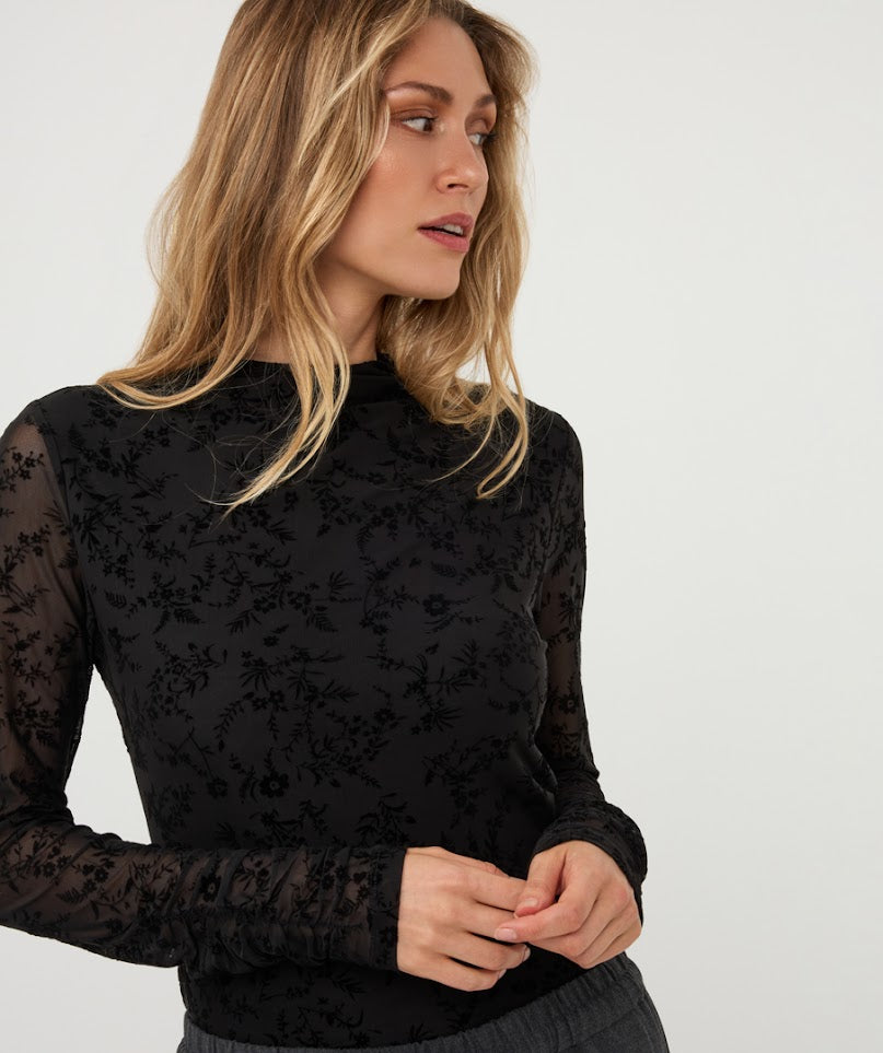 Mesh Flock Top - Black