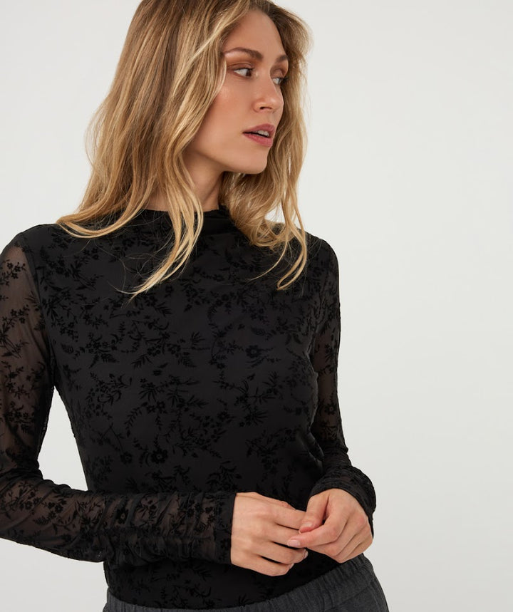Mesh Flock Top - Black