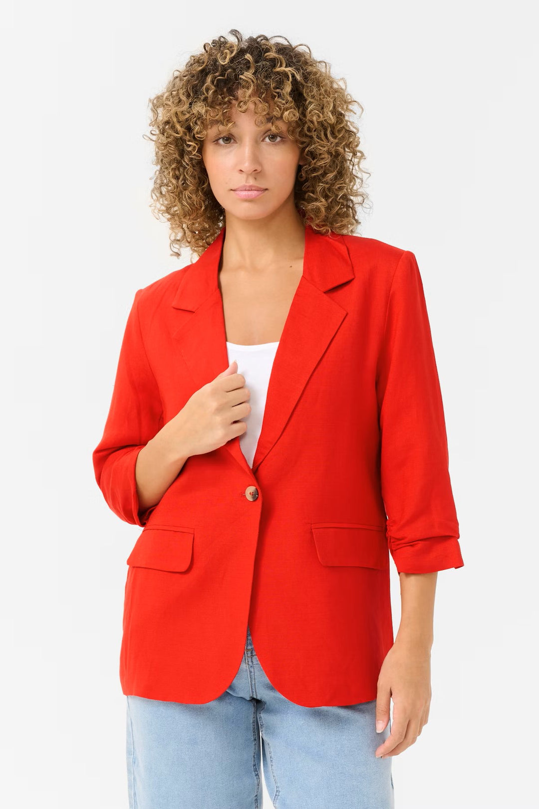 Linette Linen Mix Blazer - Flame Scarlet