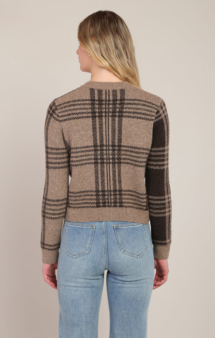 Plaid Cropped Cardigan - Taupe Brown Plaid