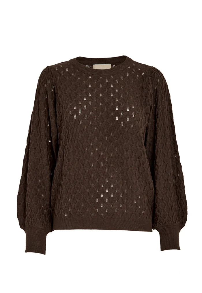 Rosalie Puff Sleeve Knit Pullover - Java Brown