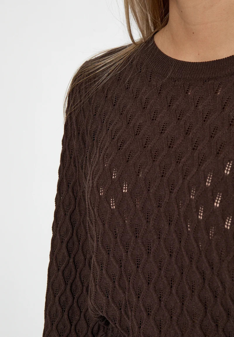 Rosalie Puff Sleeve Knit Pullover - Java Brown