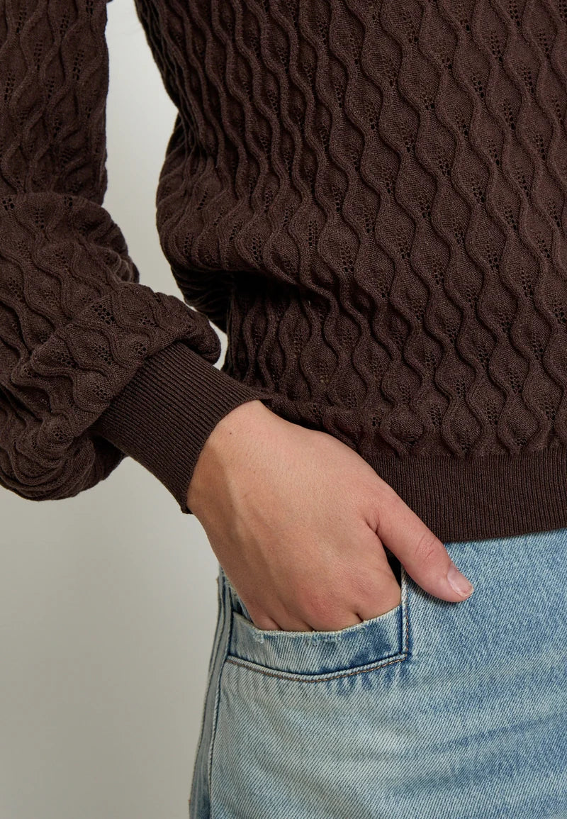 Rosalie Puff Sleeve Knit Pullover - Java Brown