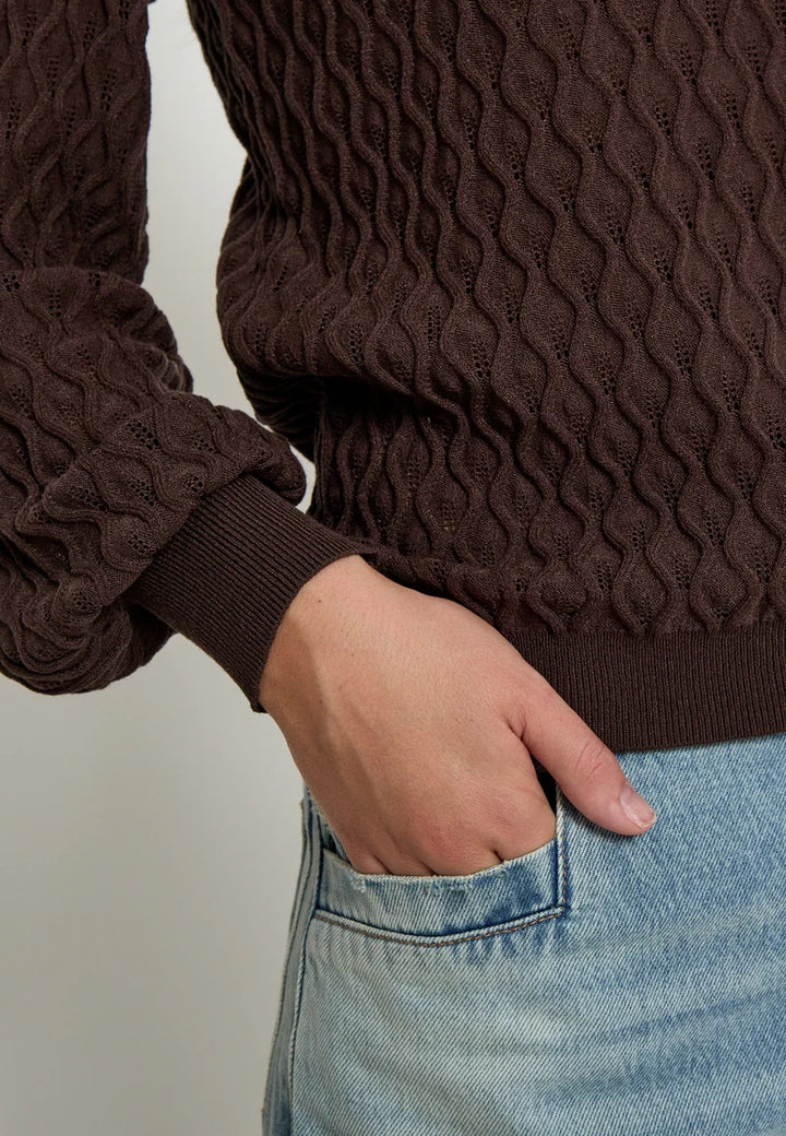 Rosalie Puff Sleeve Knit Pullover - Java Brown