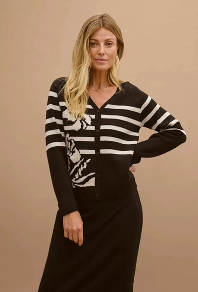 Dela Knit Cardigan - Pitch Black Scroll