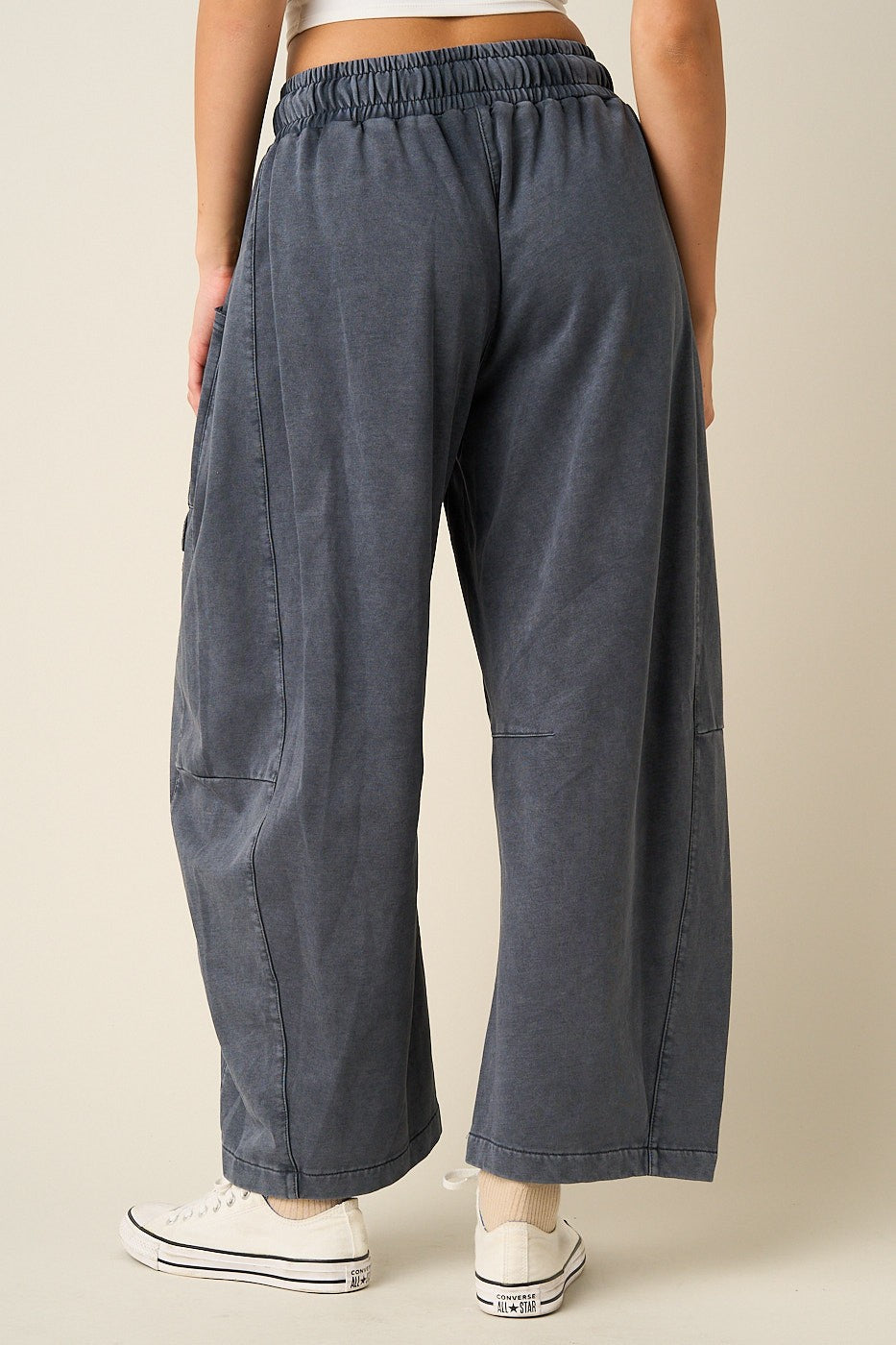 RESTOCKED!! Mineral Wash Crochet Patch Barrel Leg Pants