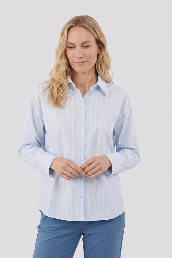 Long Sleeve Hi-Low Striped Shirt
