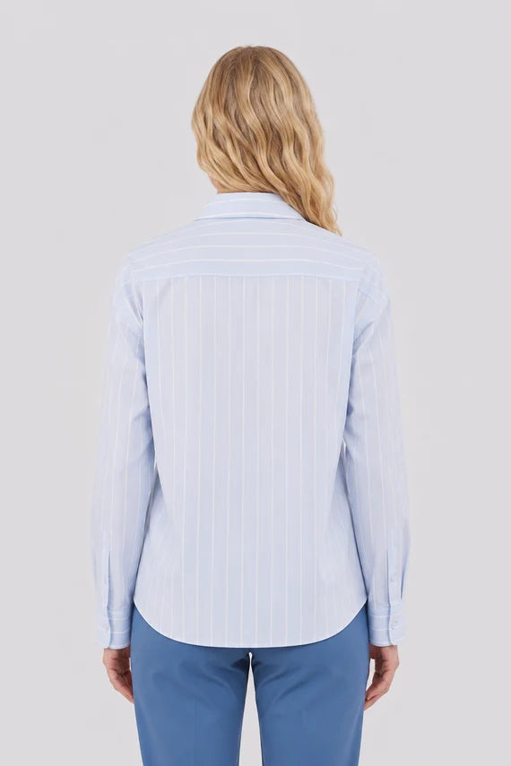 Long Sleeve Hi-Low Striped Shirt