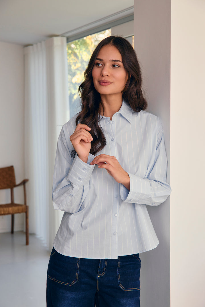 Long Sleeve Hi-Low Striped Shirt