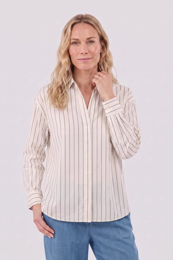 Long Sleeve Hi-Low Striped Shirt
