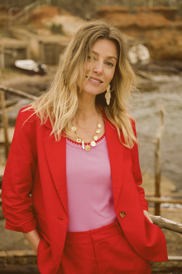 Linette Linen Mix Blazer - Flame Scarlet