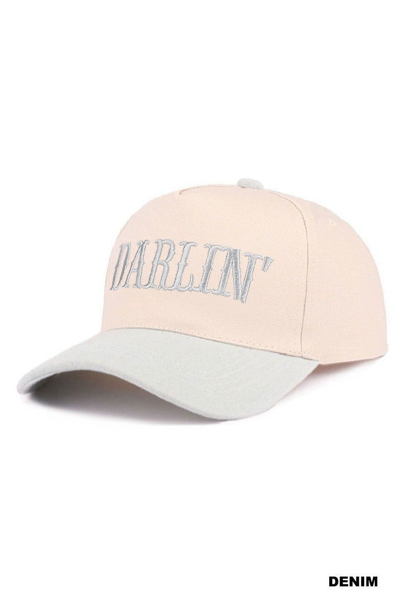 Pink and gray cap with &