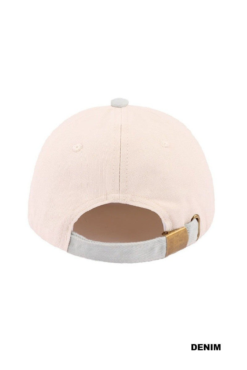 Pink denim cap with a white background