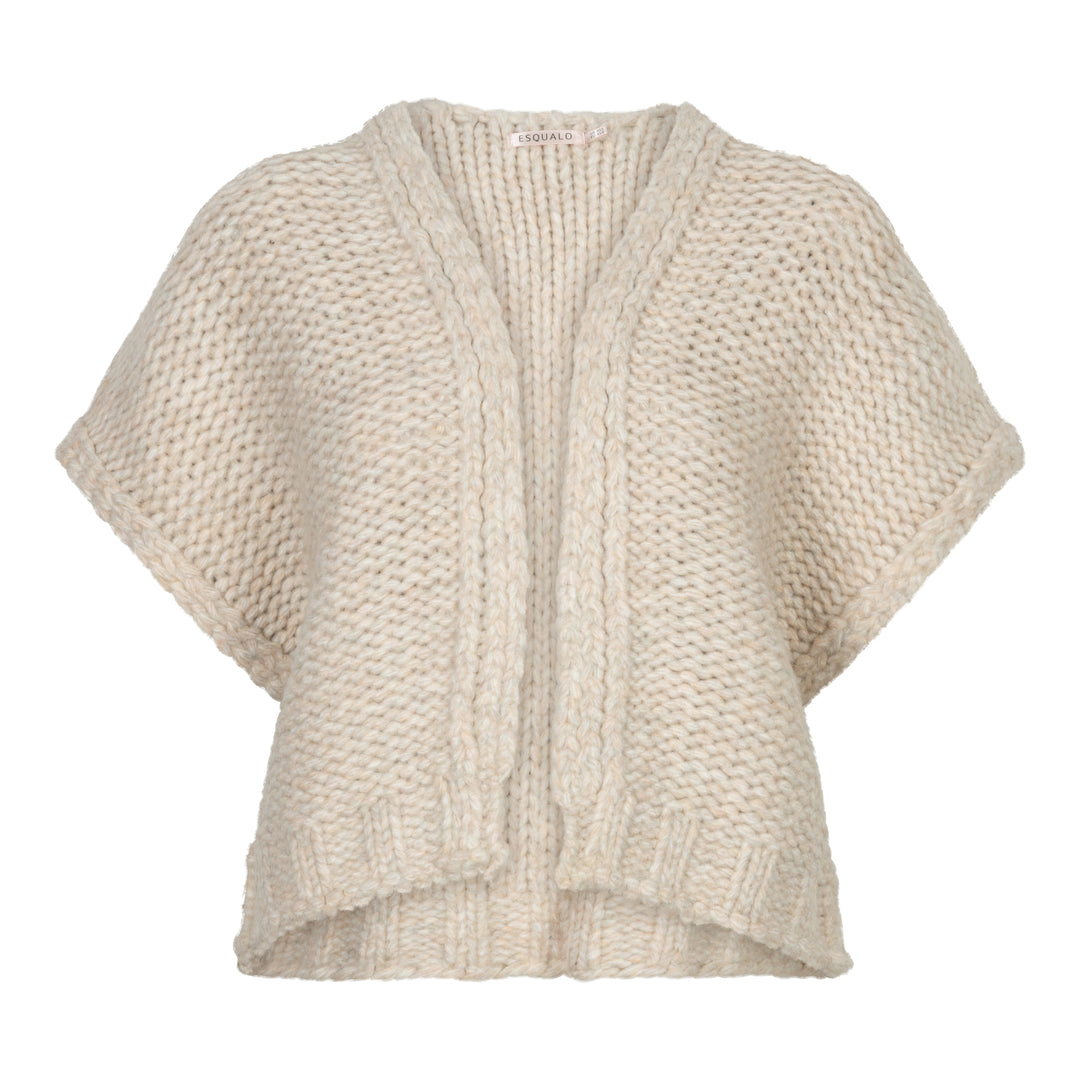 Beige knitted poncho on a white background