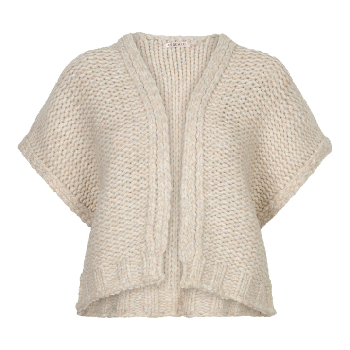 Beige knitted poncho on a white background