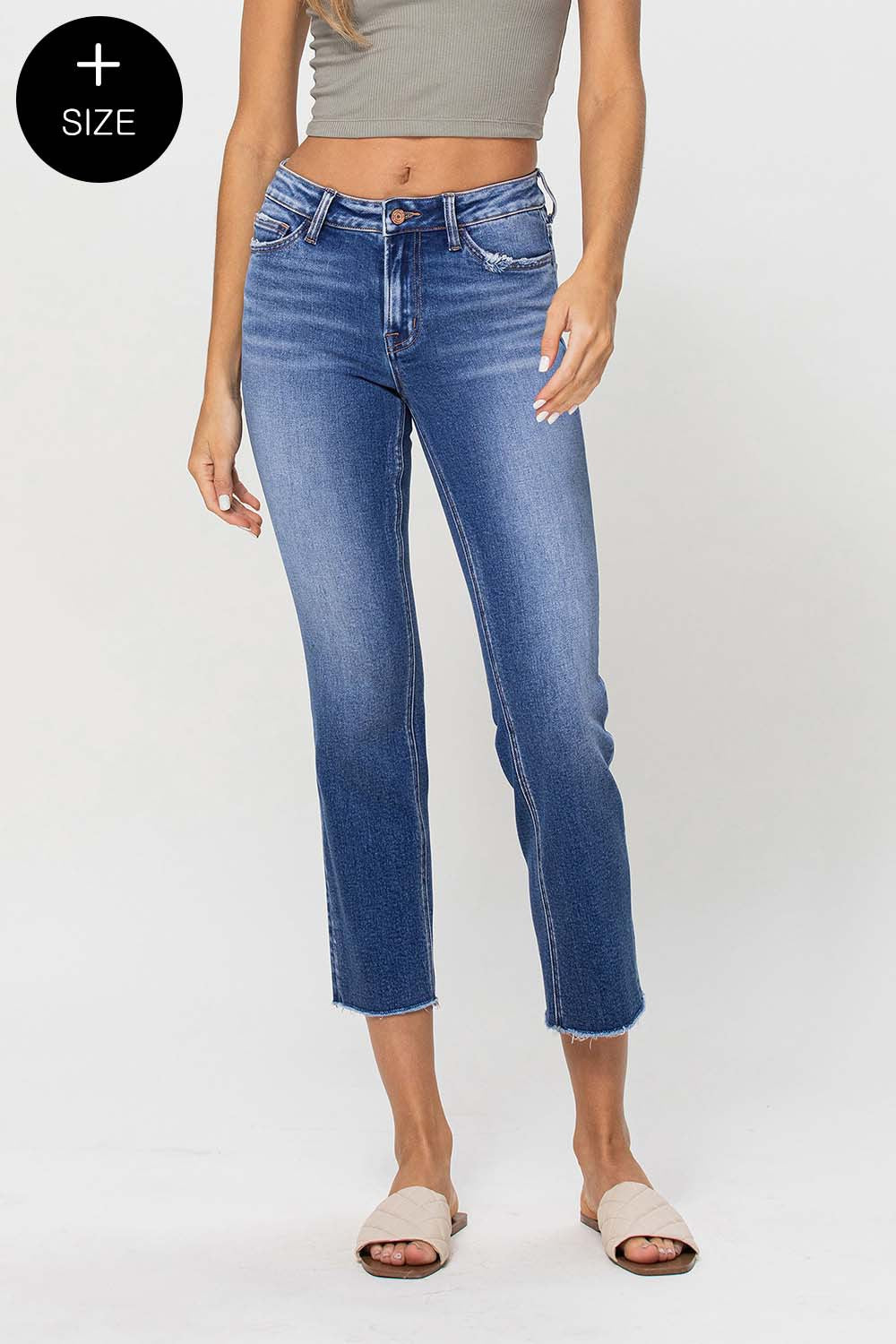 Plus Size Mid Rise Crop Straight Jeans - Medium Wash