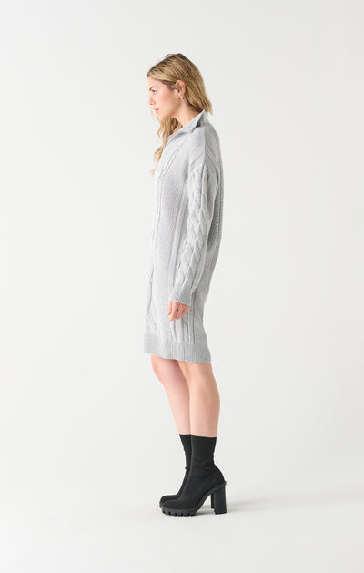 Flat Collar Zipper Front Sweater Dress - Light Grey Mix
