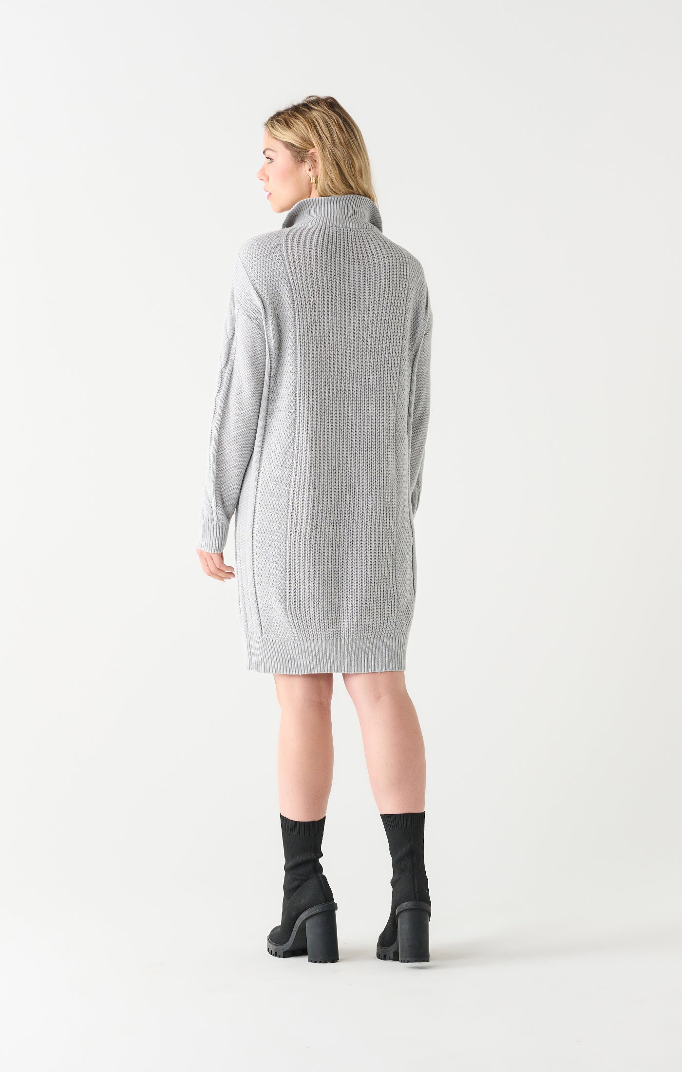 Flat Collar Zipper Front Sweater Dress - Light Grey Mix