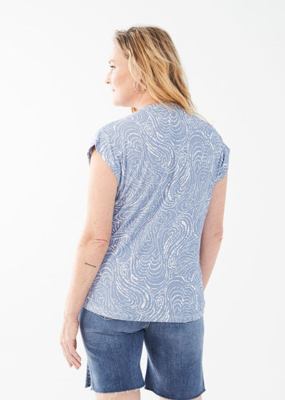 Printed Cap Sleeve V-Neck Top - Blue Jean Trapped Heart