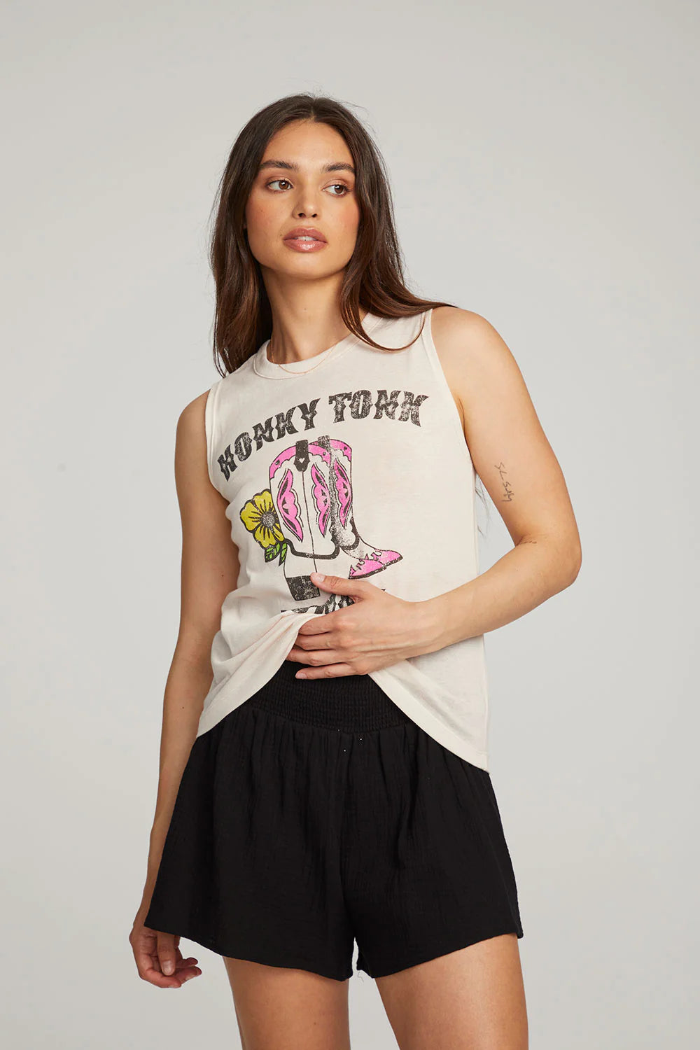 Honky Tonk Honey Muscle Tee - Pink Champagne