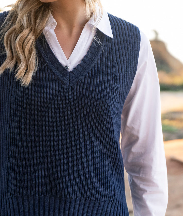 Knit V-Neck Sweater Vest - Blue – Ulla-La Boutique