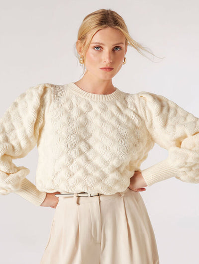 Bubble Pleat Sleeve Sweater - Cream