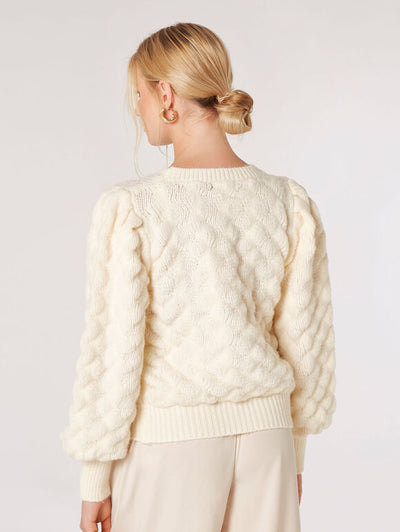 Bubble Pleat Sleeve Sweater - Cream