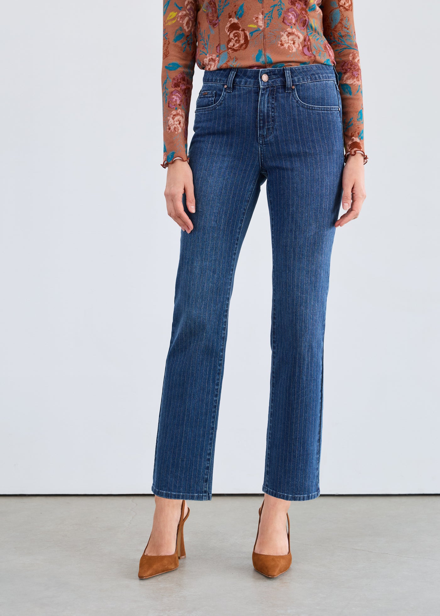 Olivia Pin Stripe Straight Ankle Jeans - Dark Wash
