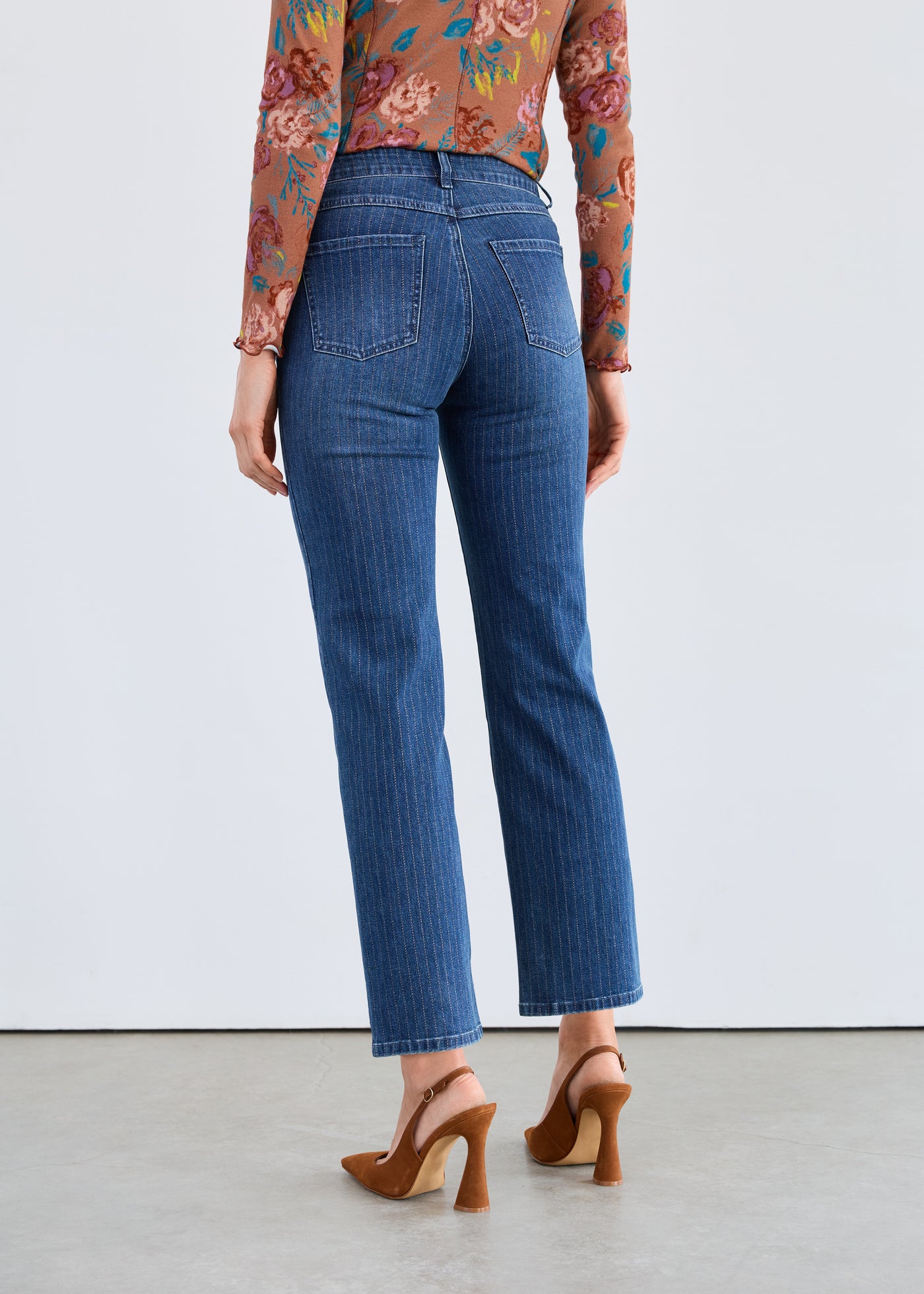Olivia Pin Stripe Straight Ankle Jeans - Dark Wash